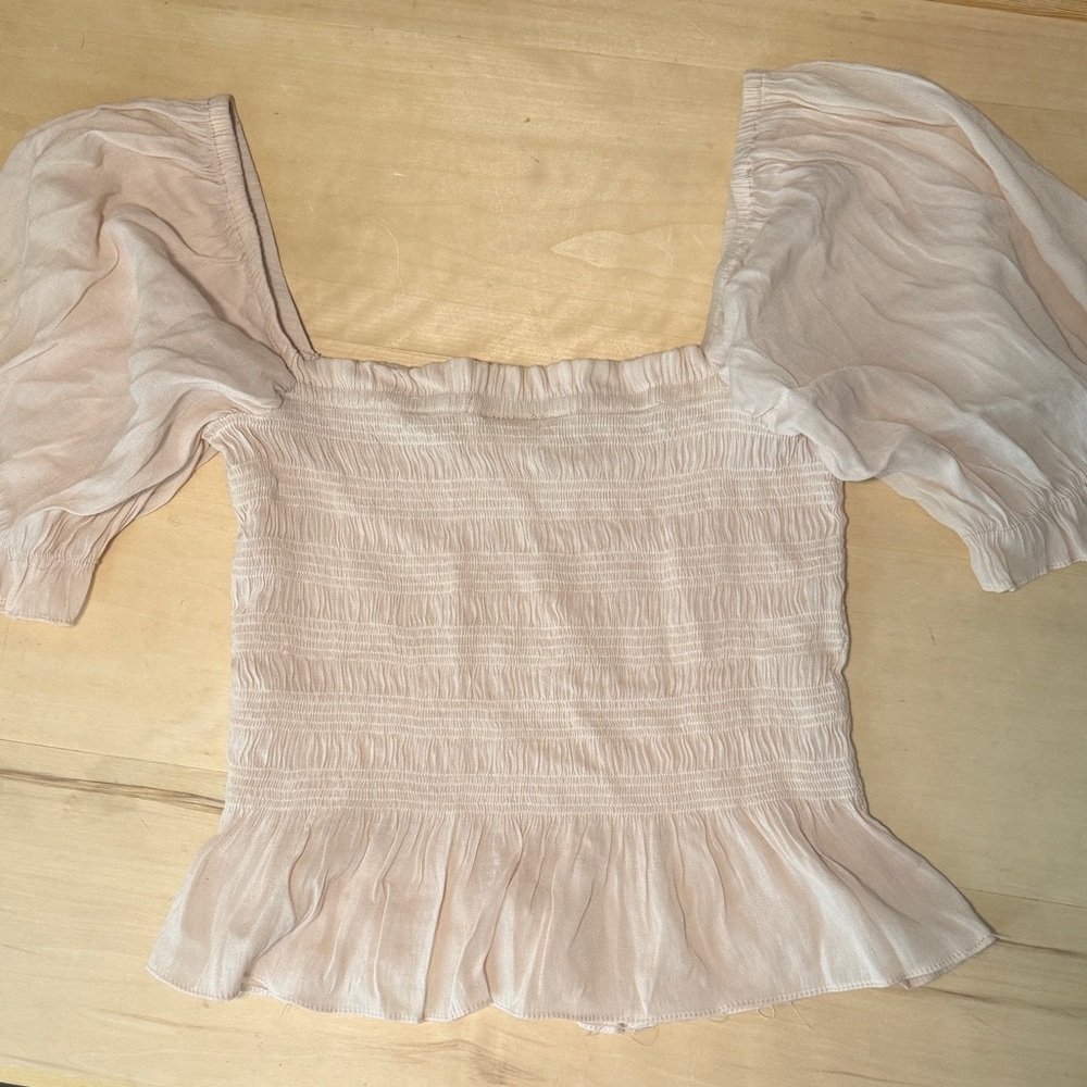 Cream Smocked Off-Shoulder Top